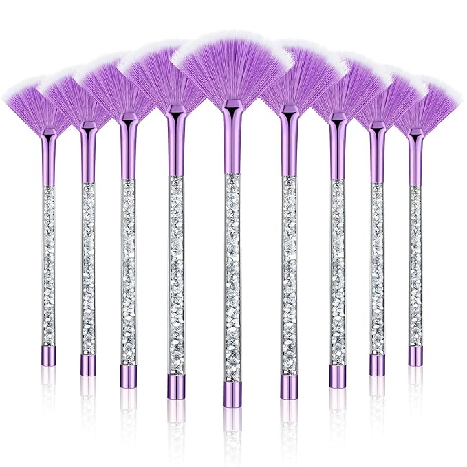 9 Pieces Facial Fan Mask Brushes, Soft Facial Applicator Brushes Tools for Peel Glycolic Makeup for Mud Cream(Purple, Silver)