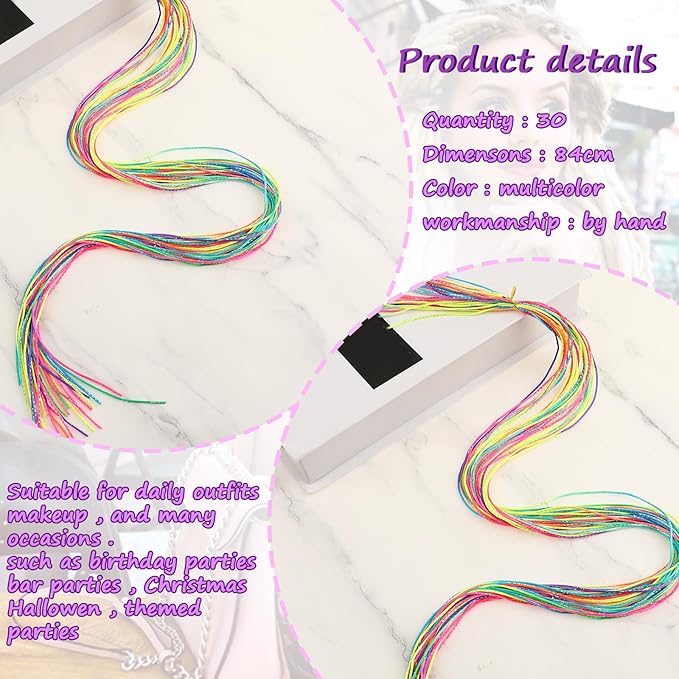 30 Pieces Colorful Hair Wrap String For Braids Assorted Gradient Hair Rope Band Multi Rainbow Braiding Hair Tie for Women Girls DIY Ponytail Braids Fashionable Hair Styling Accessories(Style 1)