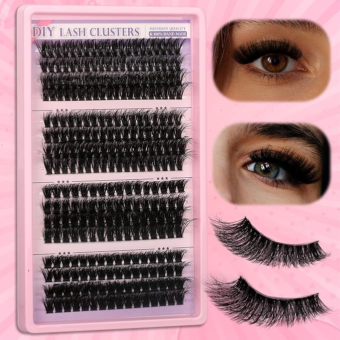 280 Pcs Lash Clusters Extensions Kit - 60D 80D 100D 120D Faux Mink Individual Eye Lash 12-18mm Clusters with D Curl Fluffy Wispy Lash Clusters for Lash Extension at Home