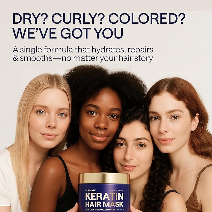 4-in-1 Korean Keratin Hair Mask for Dry Damaged Hair and Growth – Enriched with Argan Oil, Panthenol, Biotin – Deep Conditioner for Color Treated & Bleached Hair – Conditioning Repair Cream – 8.45 Oz