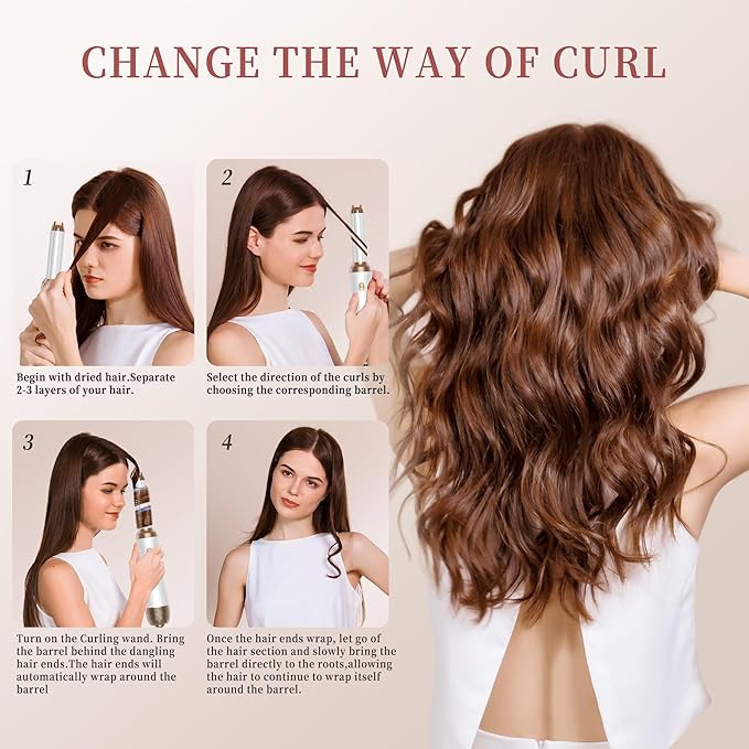 Hair Dryer Brush, 6 in 1 Upgrade Detachable Blow Dryer Air Styler Wrap Curler, Hot Air Brush Curly Twist Curling Iron, Travel Hair Styling Tool Negative Ion Blow Dryer Hot Styler