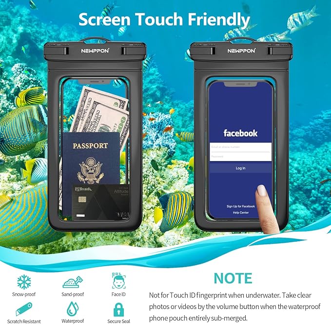 3 Pack Waterproof Cell Phone Pouch : Universal Water Proof Dry Bag with Neck Lanyard - Underwater Clear Cell Holder Large Protector for iPhone Samsung Galaxy for Beach Pool Swimming Kayaking