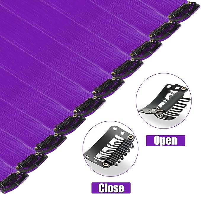 12 PCS Purple Hair Extensions Clip in, 22-Inch Colored Hair Extensions Party Highlights Long Straight Synthetic Hairpieces for Women Kids Girls Halloween Christmas Cosplay