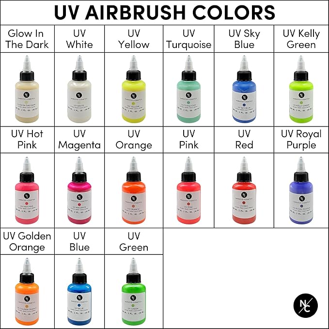 UV Fluorescent Alcohol Airbrush Paints - 2 fl oz, Glow Effect, Waterproof, Sweatproof, Highly Pigmented Liquid Makeup for Bodypainting, Film, TV, Festivals - UV White