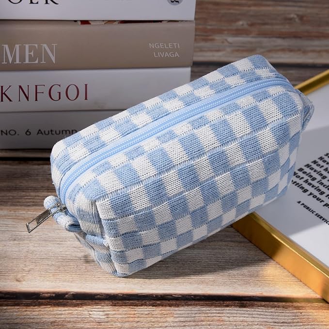 2 Pieces Makeup Bag Checkered Cosmetic Bag Purple Blue Makeup Pouch Travel Toiletry Bag Organizer Cute Makeup Brushes Storage Bag for Women