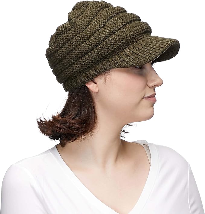 C.C Hatsandscarf Exclusives Women's Ribbed Knit Hat with Brim (YJ-131)(YJ-2023)