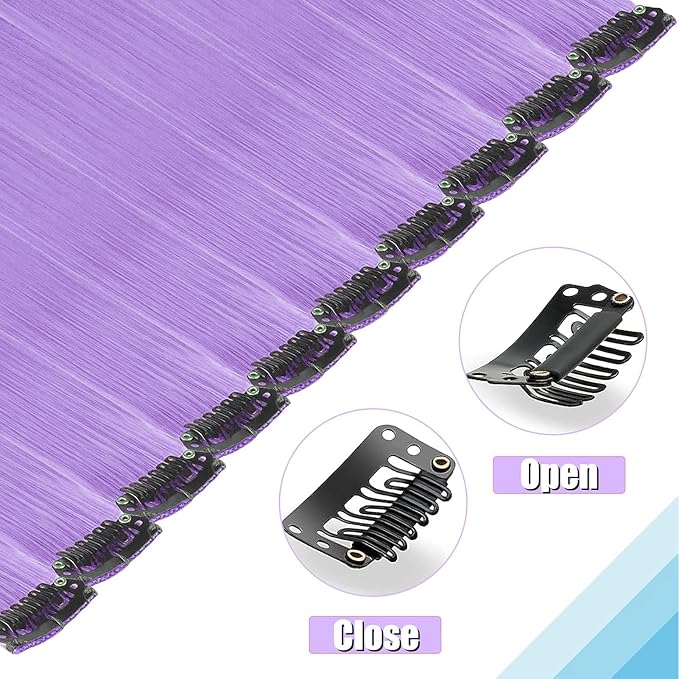 12 PCS Light Purple Hair Extensions Clip in, 20 Inch Colored Hair Extensions Party Highlights Long Straight Synthetic Hairpieces for Women Kids Girls Halloween Christmas Cosplay