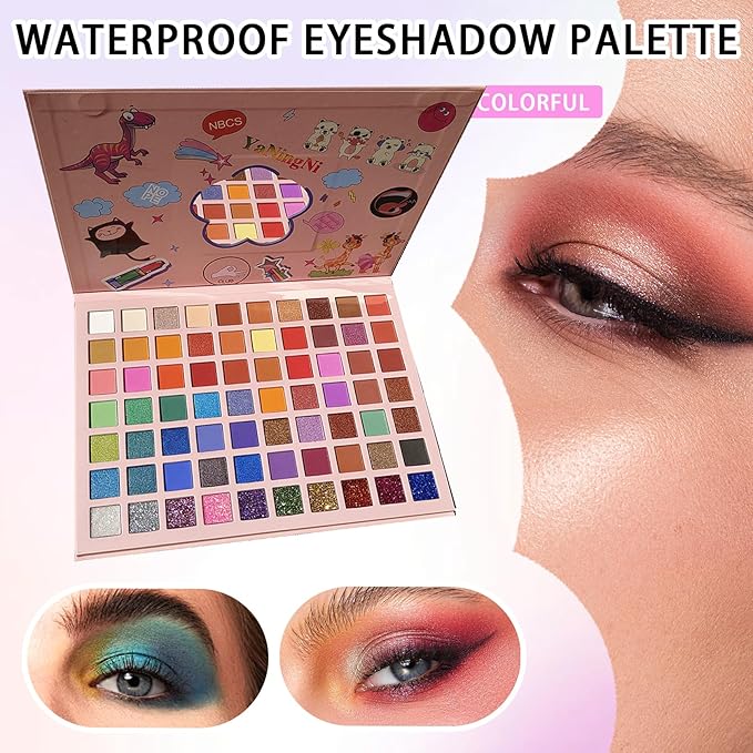 70 Colors Eyeshadow Palette,Matte Glitter Eyeshadow Makeup Palette with Eyeshadow Brush,Highly Pigmented Colorful Shimmer Eye Shadow Palette Makeup Kit for Women B
