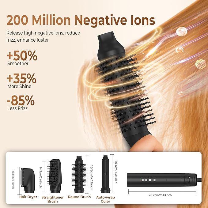 5 in 1 Air Styler, Air Wrap Hair Styler, 1300W Hair Dryer Brush with High-Speed Negative Ionic, Auto-Wrap Curler, Straightening & Hot Air Brush, Blow Dryer Brush for Fast Drying No Heat Damage
