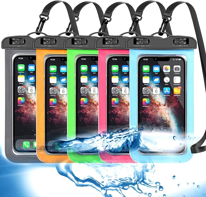 5 Pack Universal Waterproof Phone Pouch, Large Phone Dry Bag Waterproof Case for Apple iPhone 16 15 14 13 12 11 Pro Max XS Max XR X 8 7 6 Plus SE, Samsung S25 Ultra,Note,Up to 7.5"