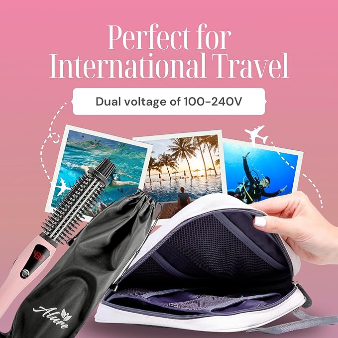 Alure Heated Styling Brush - 3-in-1 Ionic Hair Curler/Straightener with Anti-Scald Nylon Bristles, Electric Curl Wand for All Hair Types, Ideal as a Curling Iron Alternative for Short Hair and Styling