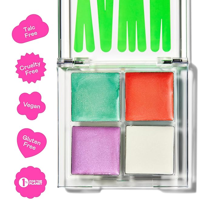 YAWN Daydreamer Lip + Cheek Palette for Kids | Talc-Free Shimmery Cream Shadows | 4 Buildable Colors for Lips, Blush & Highlighter | Non-Toxic, Cruelty-Free, Vegan | Safe for Ages 3+ | Made in USA