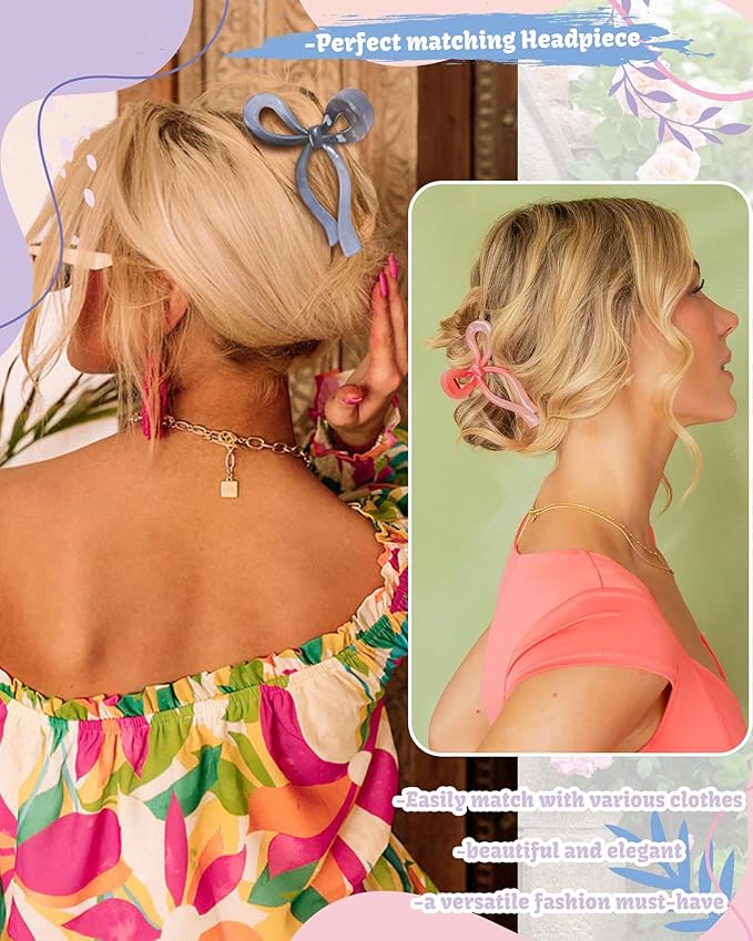 4 PCS Bow Hair Clips Bow Claw Clip for Women Nonslip Large Hair Claw Clips for Thin and Thick Hair Strong Hold Hair Bows (Light Brown+Light Pink+Khaki+Gray)