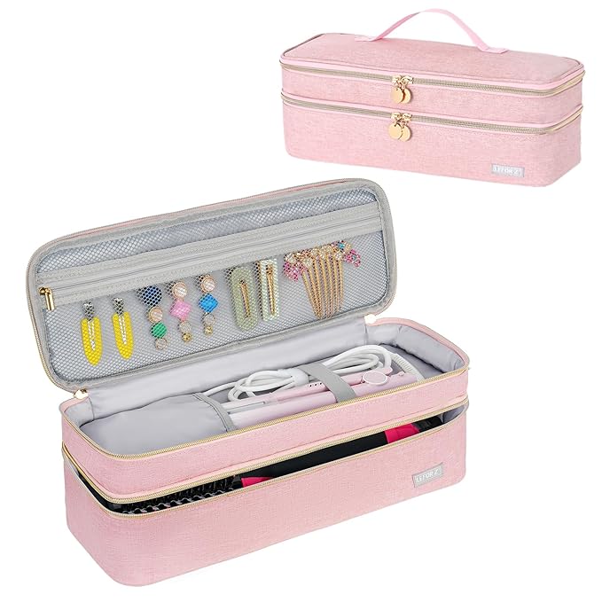 Double-Layer Travel Carrying Case Compatible with Revlon One-Step Hair Dryer Brush/Volumizer Original 1.0,Plus 2.0/Styler,Portable Storage Bag Fits for Revlon,Hot Tools and Attachments,Pink(Bag Only)