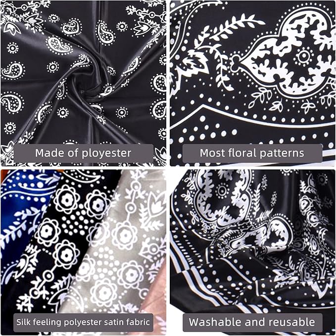 35 x 35 Women's Fashion Pattern Large Square Silk Like Hair Scarf Head Sleeping Wrap Satin Neck Bandana for Gift…