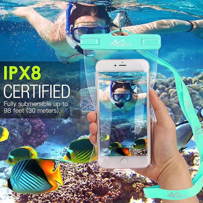 MoKo Waterproof Phone Pouch 3Pack, Underwater Phone Case Dry Bag with Lanyard Compatible with iPhone 16 14 13 12 11 Pro Max X/Xr/Xs Max/SE 3, Galaxy S21/S10/S9, Note 10/9/8