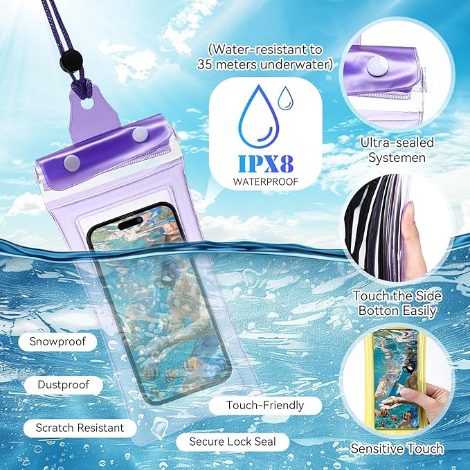 56 Pcs Universal Waterproof Phone Pouch Clear Cellphone Dry Bag with Lanyard Outdoor Beach Swimming Snorkeling Bag Plastic Underwater Case for Smartphone up to 6.9 Inch, 7 Colors