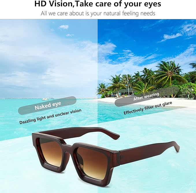 FEISEDY Retro 90s Square Sunglasses for Women Men Trendy Chunky Rectangle Sunglasses UV400 Protection B2385