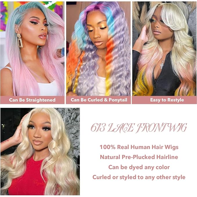 20 Inch 613 13x6 Lace Front Wigs Human Hair 200% Density 613 Body Wave Lace Front Wigs Human Hair 13x6 Blonde Wig Human Hair 613 HD Lace Front Wigs Human Hair Pre Plucked Lace Front Wigs for Women