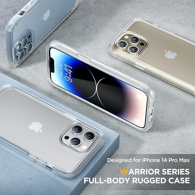 Miracase Glass Series Designed for iPhone 14 Pro Max Case 6.7 Inch, Upgrade Full-Body Bumper Case with Built-in 9H Tempered Glass Screen Protector, with Camera Lens Protector, Matte Clear