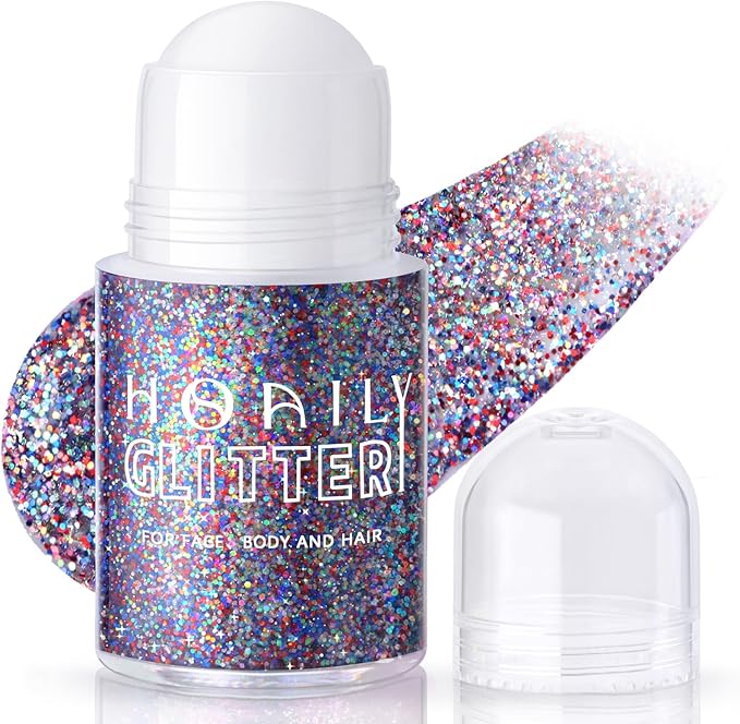 Red White and Blue Roll-on Body Glitter Gel, 4th of July Accessories Holographic Face Glitter Gel, Fourth of July Costume Makeup for Independence Day President's Day Patriotic Veterans Day