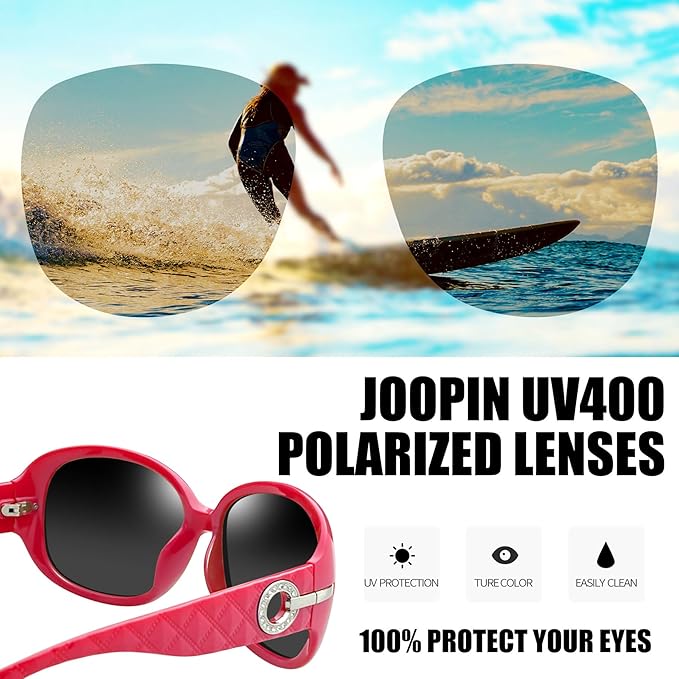 Joopin Big Womens Sunglasses Polarized Trendy Sun Glasses Large Rectangle UV Protection Rhinestone Sunnies