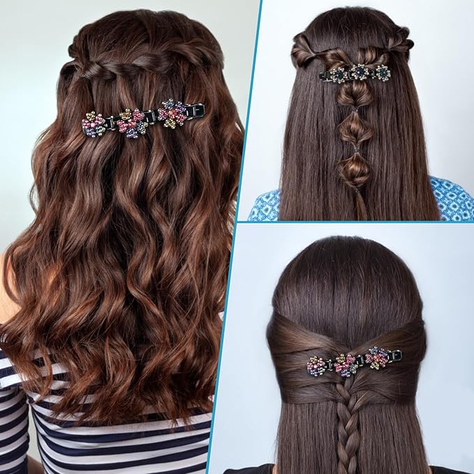 4PCS Sparkling Crystal Stone Braided Hair Clips - Decorative Hair Clips Suitable for Thick and Thin Hair, Girls/Women Hair Accessories, For Styling Partitions