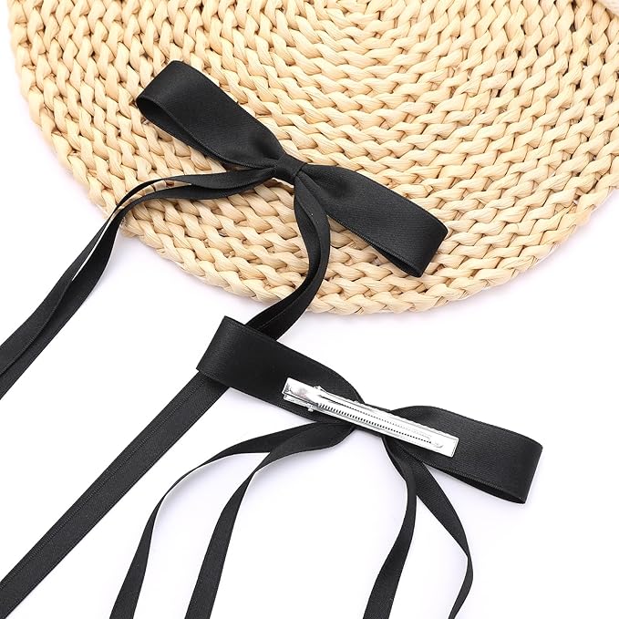 Hair Bows for Women,Ribbon Hair Bows With Long Tail,Hair bow clips Hair Barrettes for Women Accessories (Black, Beige, Pink, Red)