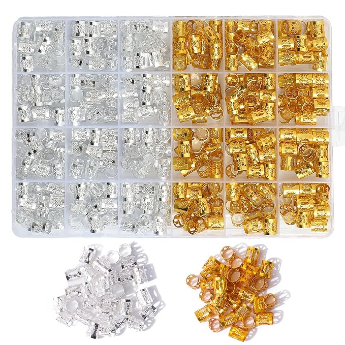 400pcs Gold & Silver Hair Cuffs Hair Jewelry,Aluminum Hair Rings Hair Braid Clips,Adjustable Metal Hair Cuffs Hair Decorations,Braiding Hair Accessories for Women and Girls 