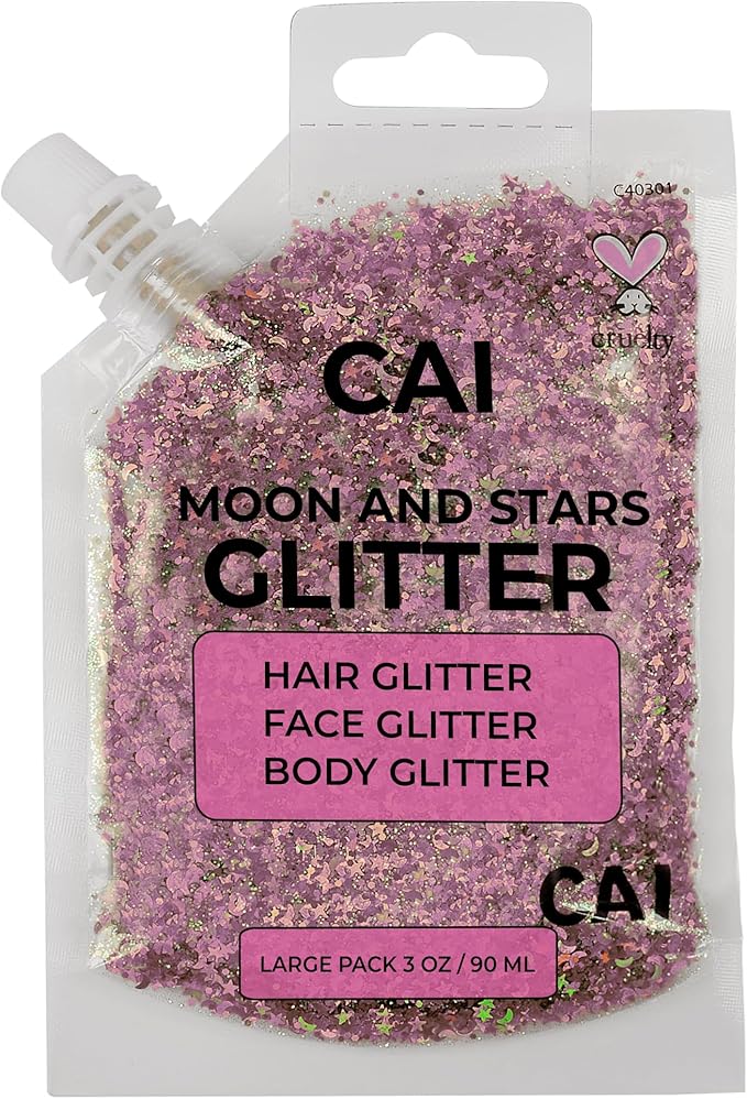 Hair Glitter Gel Body Glitter & Face Glitter for Women/Kids(1 Pk Rose) Chunky Iridescent Holograph Stars & Moon Cosmetic-Grade Makeup Apply Without Glue Easy to Take Off & Keep Skin Clean