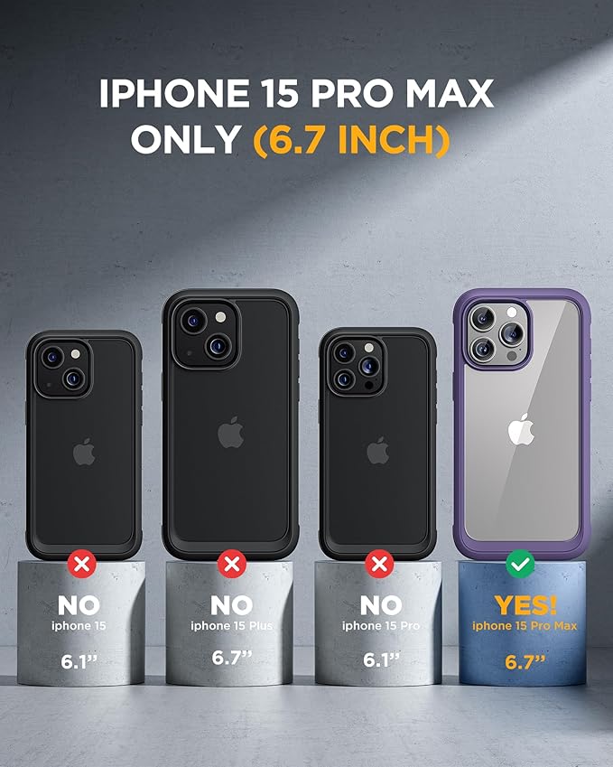 Miracase Glass Series for iPhone 15 Pro Max Case 6.7 Inch, Full-Body Drop Proof Phone Case for iPhone 15 Pro Max with Built-in 9H Tempered Glass Screen Protector + Camera Protector, Purple