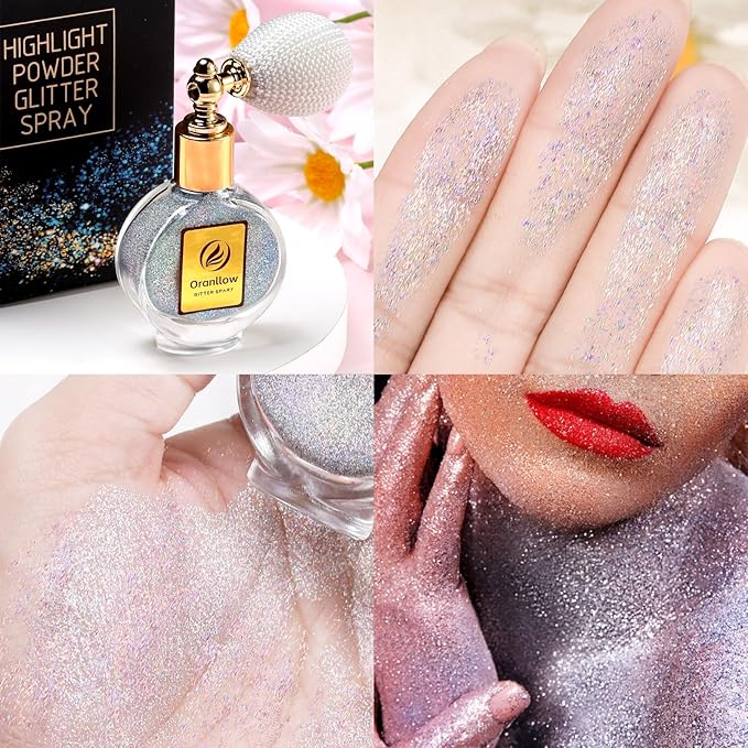 Silver Body Glitter Spray - Holographic Shimmer Spray Powder Sparkle for Hair and Body, Face, Clothes, Nail Art Crafts Design, Halloween and Easter Festival Makeup
