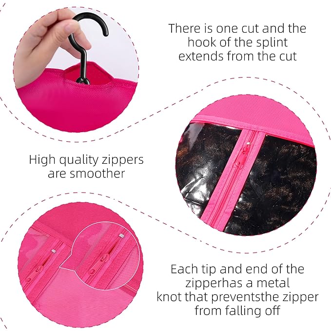 2PCS Wig Bags - Portable Holder for Multiple Wigs & Extensions - Hot Pink