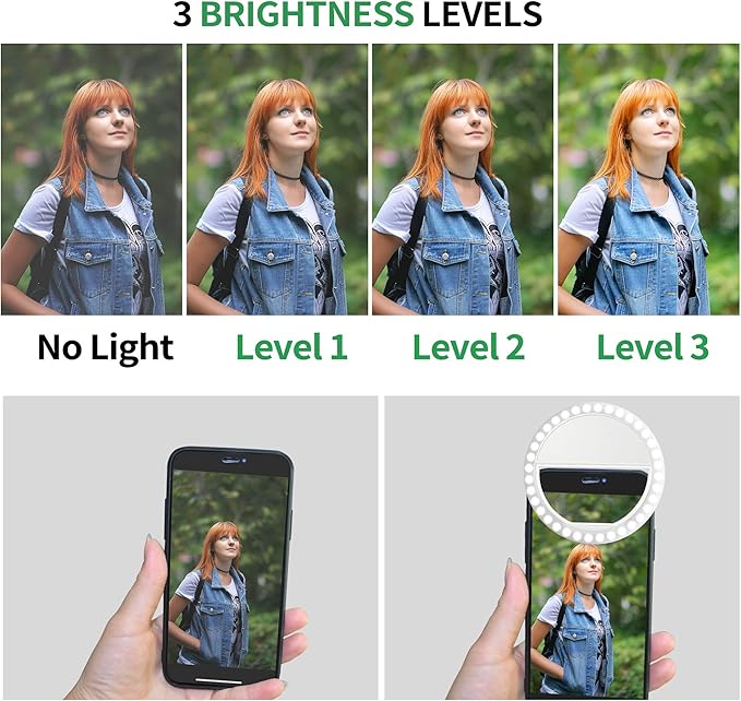 Selfie Ring Light, XINBAOHONG Rechargeable Portable Clip-on Selfie Fill Light with 36 LED for iPhone/Android Smart Phone Photography, Camera Video, Girl Makes up (White)