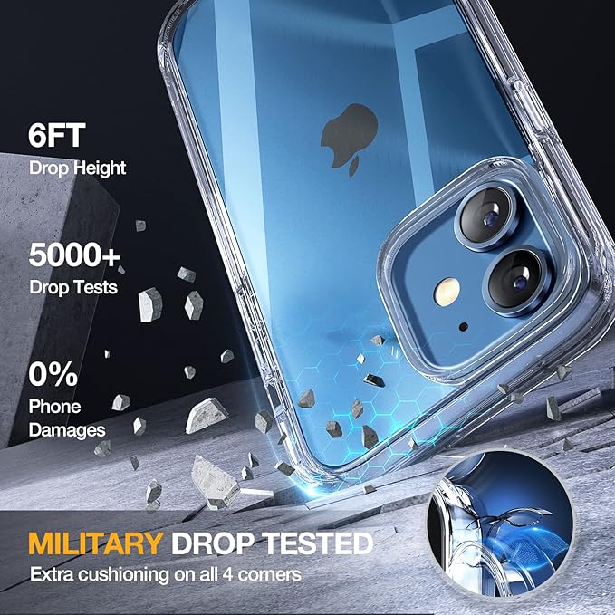 Miracase Glass Series for iPhone 12/12 Pro - Full-Body Rugged Protective Case with Built-in 9H Tempered Glass Screen Protector and Camera Lens Protector - Crystal Clear