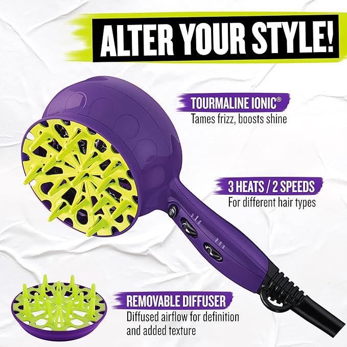 Bed Head Curls-in-Check 1875W Hair Diffuser Dryer | Great for Curly Hair, Reduce Frizz & Static | Diffuser Hair Dryer Enhances Natural Curl, Waves & Texture