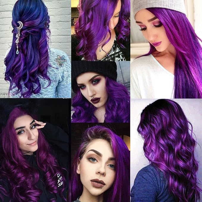12 PCS Purple Hair Extensions Clip in, 22-Inch Colored Hair Extensions Party Highlights Long Straight Synthetic Hairpieces for Women Kids Girls Halloween Christmas Cosplay
