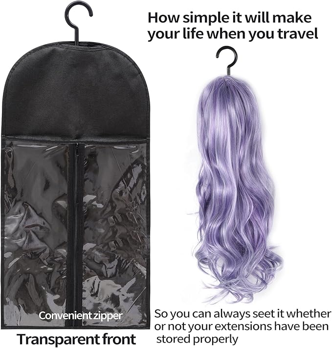 12PCS Hair Extension Holder Wig Storage Bags with Hanger for Multiple Wigs, Dust-proof Wig Hanger Hair Extension Storage Wig Bags for Hair Extensions, Wigs & Accessories