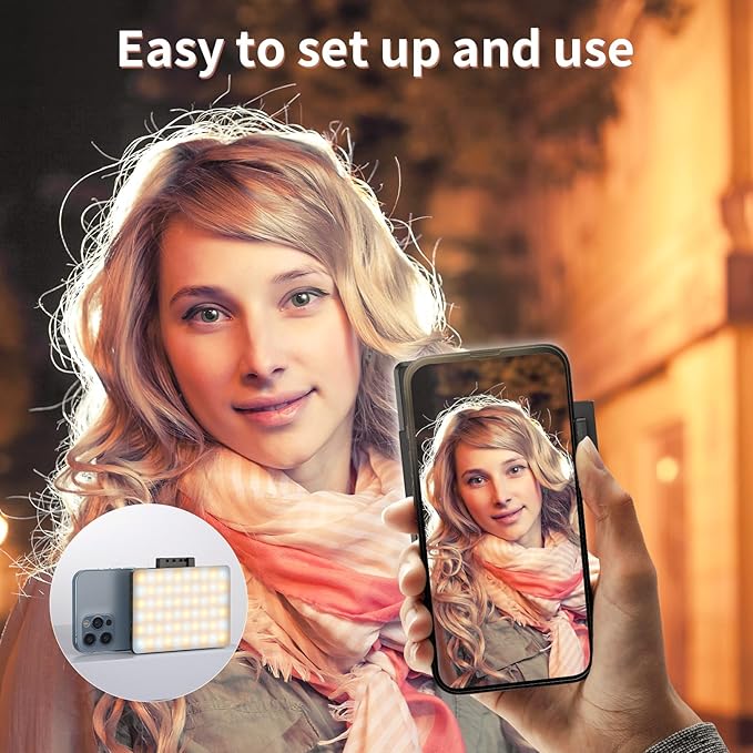 Selfie Light with LCD Display for Phone, 60 LED Phone Light with Rechargeable Clip and Adjusted 3 Light Modes, 2000mAh Video Light for Phone iPad, Laptop, Makeup, TikTok, Selfie, Vlog, Black