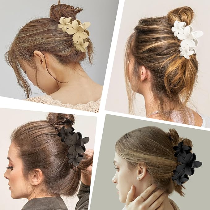ANBALA Matte Flower Hair Accessories - 4PCS Large Plumeria Hawaiian Hair Clips with Strong Hold for Women, Non-Slip and Cute