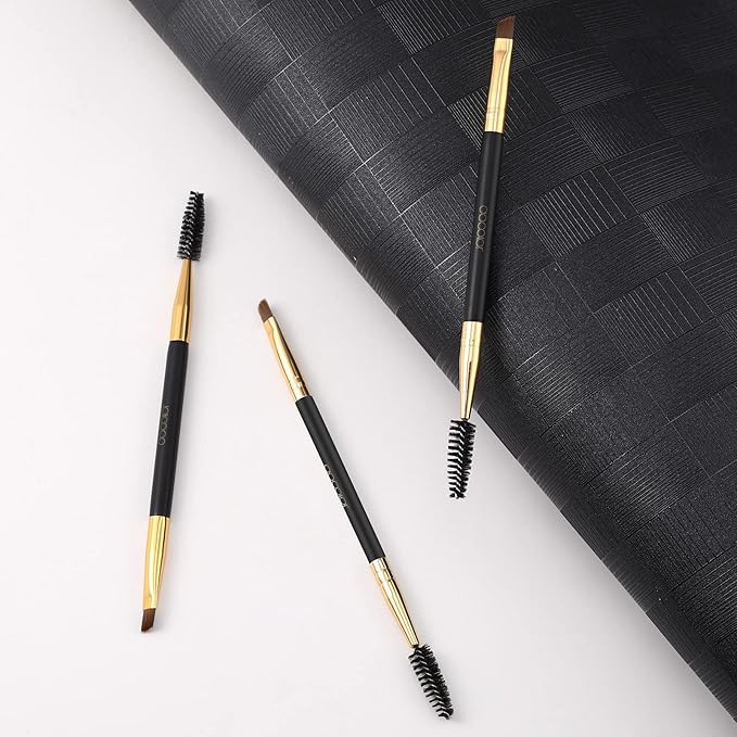 Docolor 3Pcs Duo Eyebrow Brush, Professional Eye Makeup Tool, Eyeshadow Brush and Spoolie Brush Black
