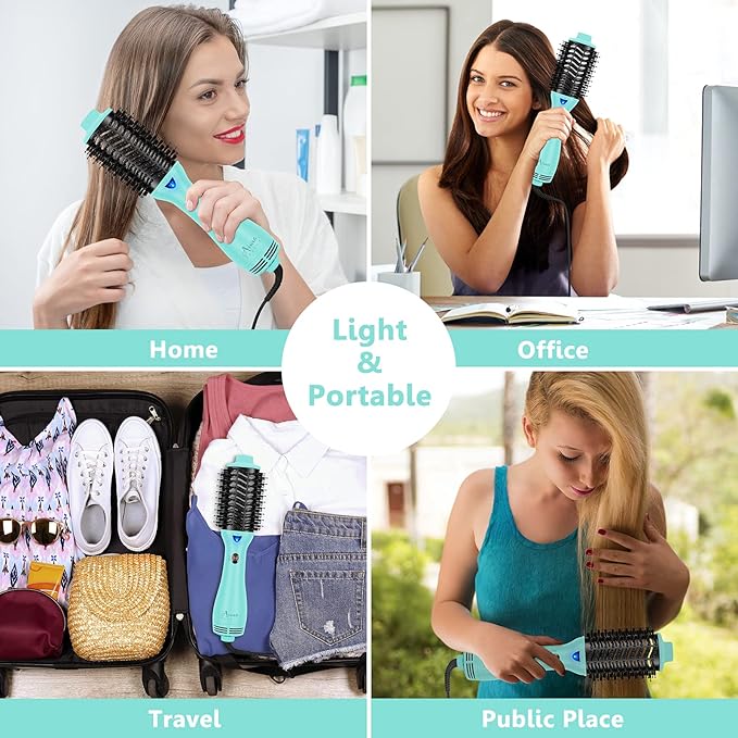 Hot Air Brush, Aima Beauty Professional One Step Hair Dryer & Volumizer 4 in 1 Upgrade Anti-Scald Negative Ionic Technology for All Hair Types, Light Green