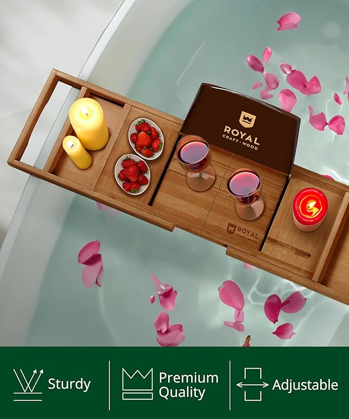 ROYAL CRAFT WOOD Premium Foldable Bathtub Tray - Expandable Bath Tray for Tub - Luxury Bathtub & Bathroom Accessories
