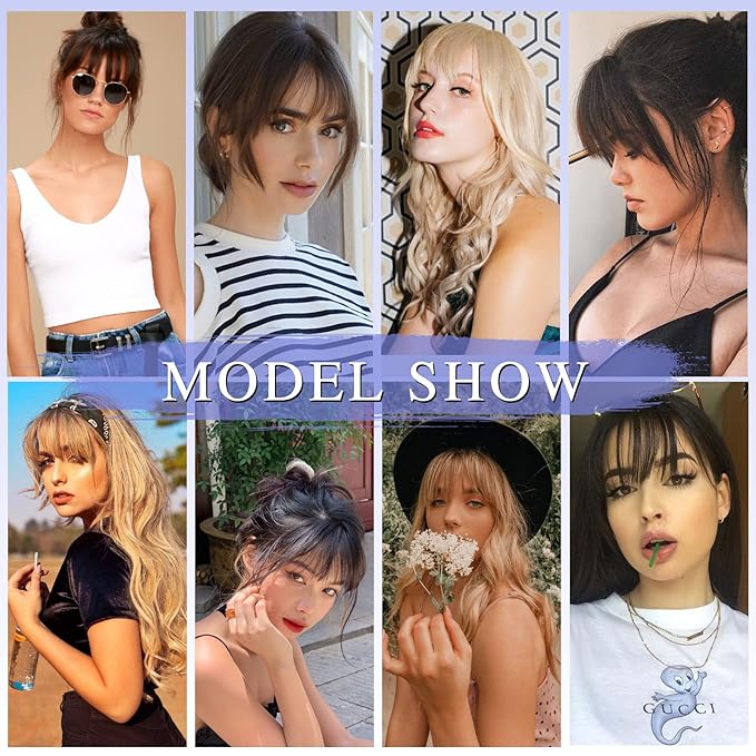 NAYOO Bnags Hair Clip- Dark Brown Fake Bangs 100% Real Human Hair Extensions Wispy Bangs for Women Fringe with Temples Hairpieces Curved Bangs for Daily Wear(Dark Brown Wispy Bangs)