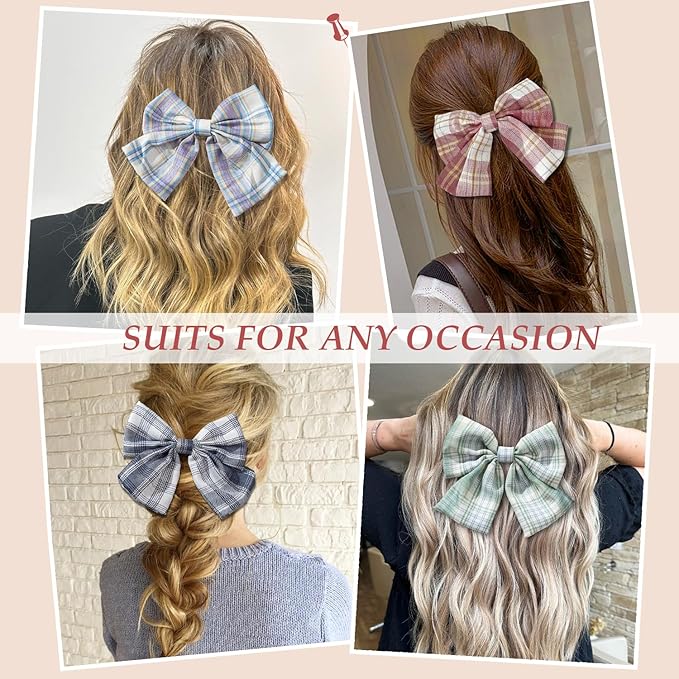 8 PCS Hair Bows for Womens Girls,Bow-knot Hair Clips for Women Thick Hair & Thin Hair,Big Bows Hair Clips,Nonslip Bow Claw Clips for Womens