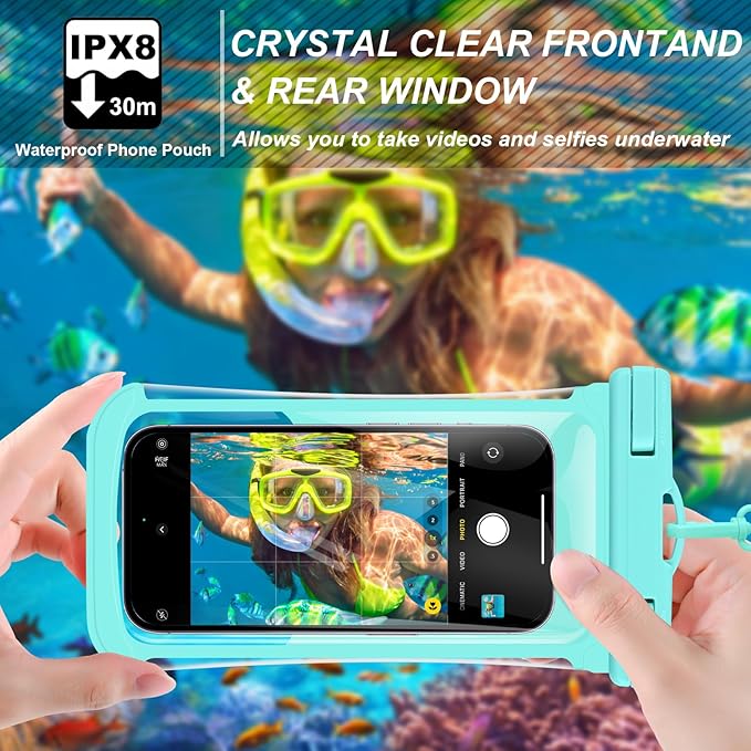 2 PCS Waterproof Phone Pouch,3D Underwater Case for iPhone 15 14 13 12 Pro Max Plus,Galaxy S24 S23 Pixel Up to 8",Dry Bag Beach Cruise Essentials,Green& Green