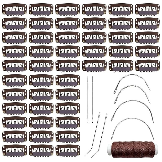 50Pcs 32mm Hairpieces Snap Clips U Shape Wig Clips for Hair Extensions Making Wig Accessories Set Tools (Brown)