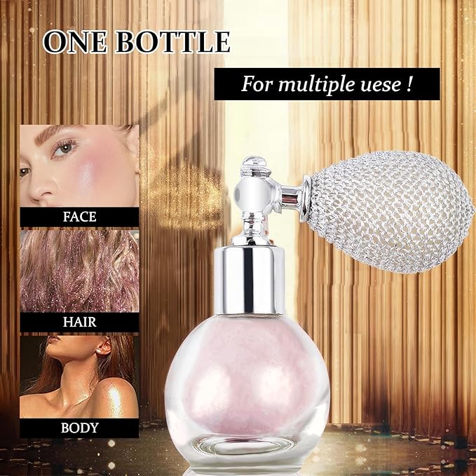 Glitter Spray, Versatile Glitter Spray for Hair and Body Cosmetic, Highlighter Powder for Women, Body Shimmer for Party, Music Festival and Wedding #Light Pink