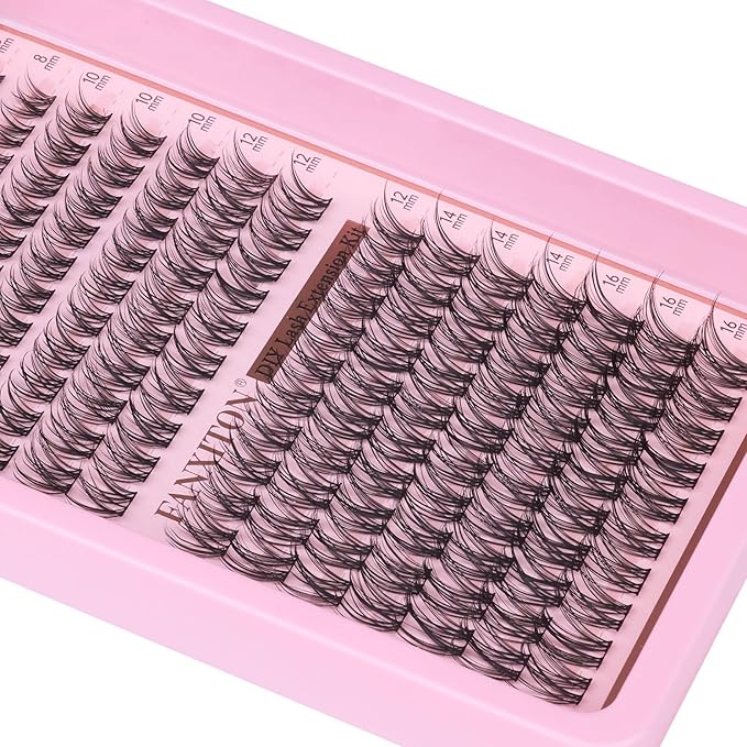 Natural Lash Extension Kit 8-16mm Lash Clusters Wispy Eyelash Clusters Sweatproof Lash Clusters C Cluster 144pcs with Bond and Seal Lash Glue and Eyelash Extension Tweezers DIY at Home