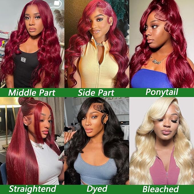 99j Burgundy Lace Front Wigs Human Hair 13x6 Body Wave Lace Front Wigs Human Hair Pre Plucked Glueless Red Wig Wine Red Wigs for Women Reddish Brown 180 Density 24 Inch